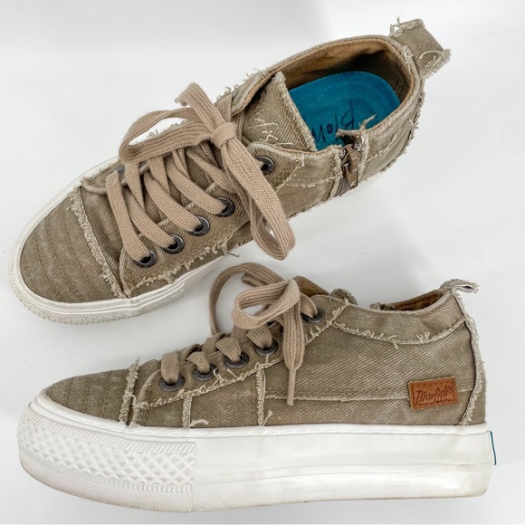 Blowfish Malibu Melondrop Lace-Up Sneaker Taupe Smoked Twill 6 - Picture 1 of 8
